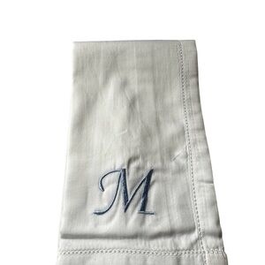 Italian Napkins M Monogram white with sky blue embroidery and Hemstitchi…